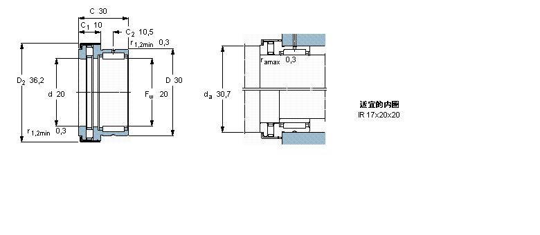SKF 組合式滾針軸承, 滾針/圓柱滾子推力軸承NKXR20Z樣本圖片