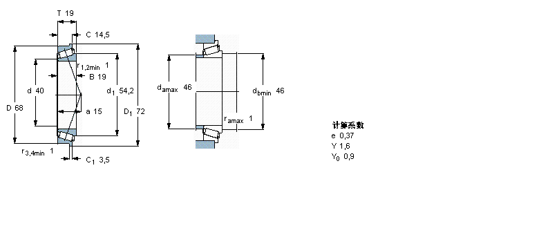SKF 圓錐滾子軸承, 單列, 公制軸承, 外圈有擋邊32008XR/QVA621樣本圖片