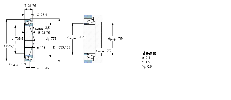 SKF 圓錐滾子軸承, 單列, 英制軸承, 外圈有擋邊LL582949/910B/HA1樣本圖片