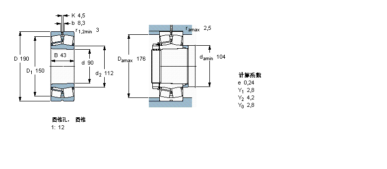 SKF 球面滾子軸承, 圓柱和圓錐孔, 圓錐型內(nèi)孔, 無密封件21318EK樣本圖片
