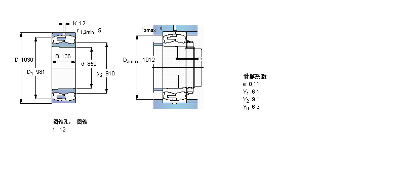 SKF 球面滾子軸承, 圓柱和圓錐孔, 圓錐型內(nèi)孔, 無(wú)密封件238/850CAKMA/W20樣本圖片