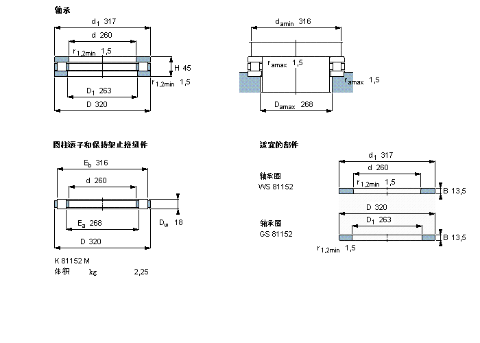 SKF 圓柱滾子推力軸承, 軸承 / 圓柱滾子和保持架止推組件81152M樣本圖片