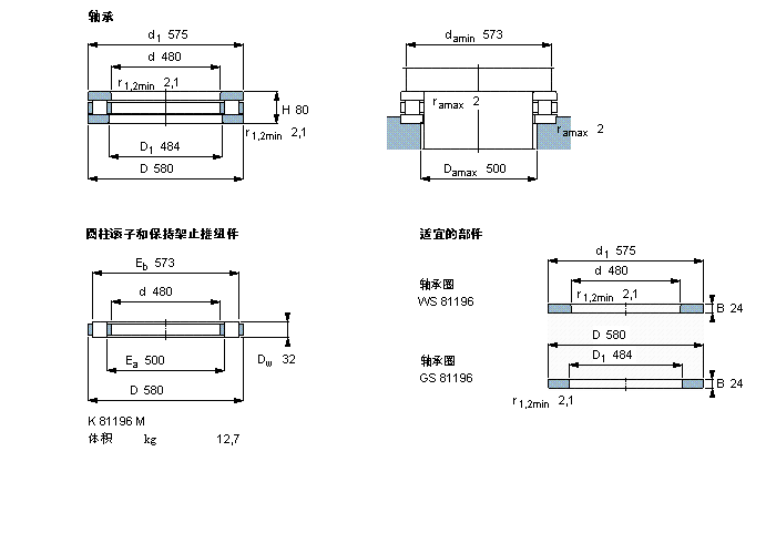 SKF 圓柱滾子推力軸承, 軸承 / 圓柱滾子和保持架止推組件81196M樣本圖片