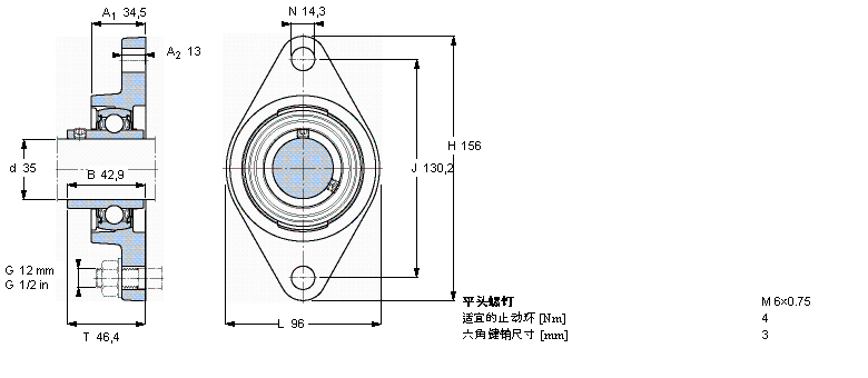 SKF 用于高溫的Y-軸承單元，帶法蘭單元，橢圓軸承座, 公制軸承FYT35TF/VA201樣本圖片
