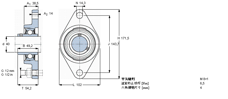 SKF 用于高溫的Y-軸承單元，帶法蘭單元，橢圓軸承座, 公制軸承FYT40TF/VA201樣本圖片