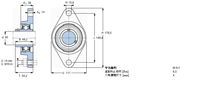 SKF 用于高溫的Y-軸承單元，帶法蘭單元，橢圓軸承座, 公制軸承FYT45TF/VA228樣本圖片