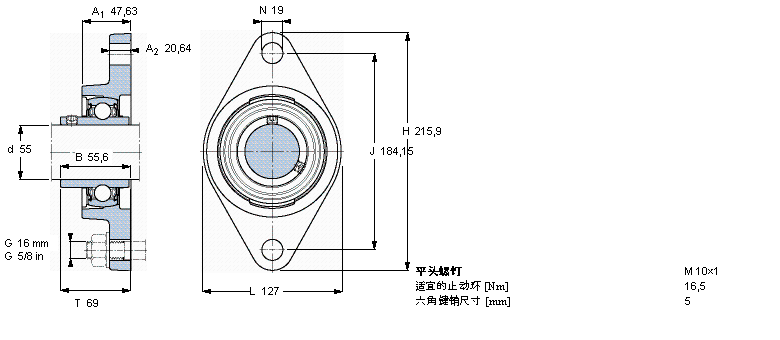 SKF 用于高溫的Y-軸承單元，帶法蘭單元，橢圓軸承座, 公制軸承FYT55TF/VA228樣本圖片