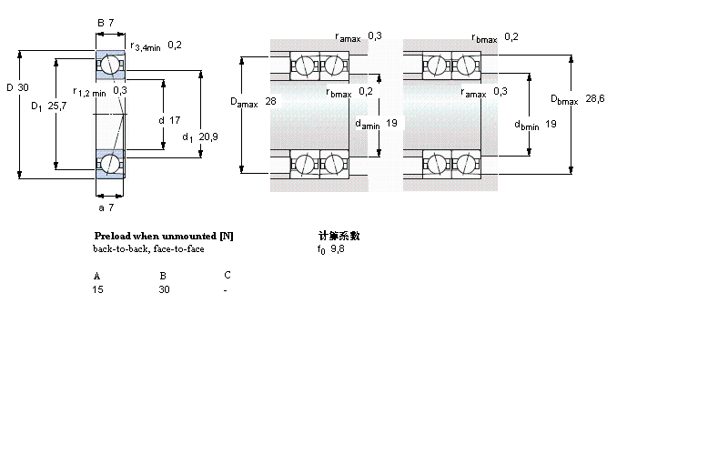 SKF 角接觸球軸承, 精密, CD/HC, contact angle 15&deg;, hybrid71903CD/HCP4A樣本圖片