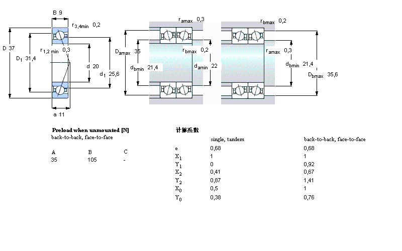 SKF 角接觸球軸承, 精密, ACE, contact angle 25&deg;71904ACE/P4A樣本圖片