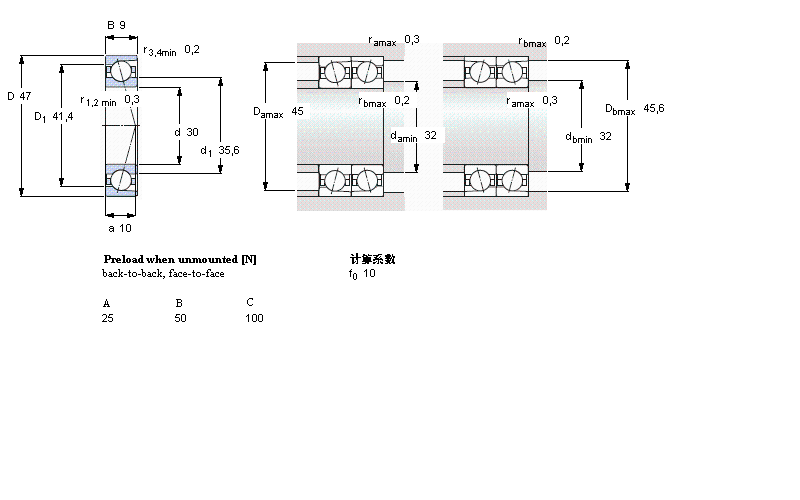 SKF 角接觸球軸承, 精密, CD, contact angle 15&deg;71906CD/P4A樣本圖片