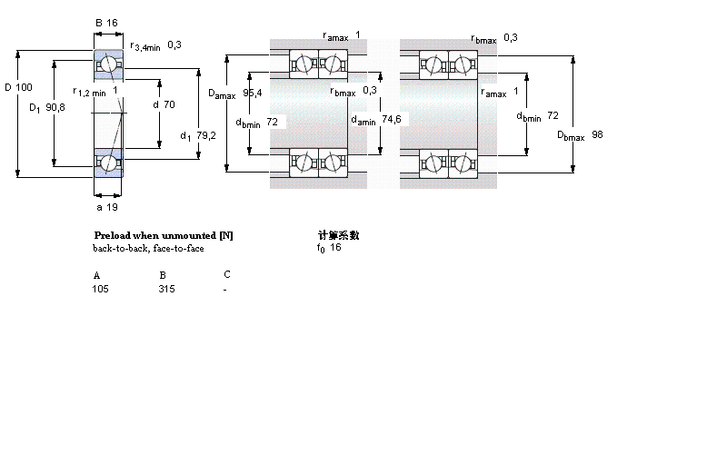 SKF 角接觸球軸承, 精密, CE/HC, contact angle 15&deg;, hybrid71914CE/HCP4A樣本圖片