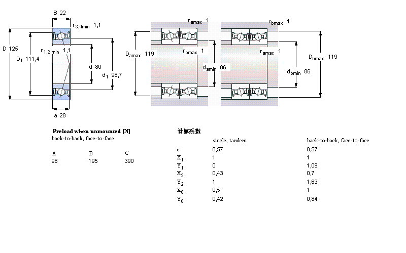 SKF 角接觸球軸承, 精密, S .. FB, sealed, contact angle 18&deg;S7016FB/P7樣本圖片
