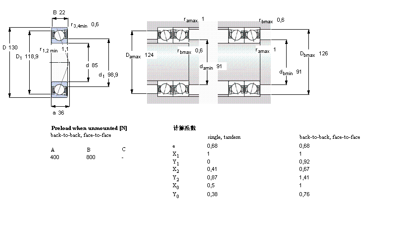 SKF 角接觸球軸承, 精密, S .. ACD/HC, sealed, contact angle 25&deg;, hybridS7017ACD/HCP4A樣本圖片