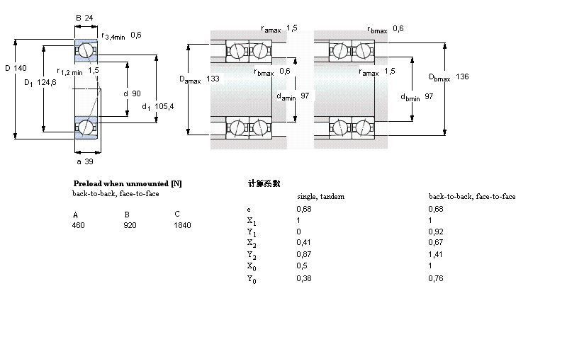 SKF 角接觸球軸承, 精密, ACD, contact angle 25&deg;7018ACD/P4A樣本圖片