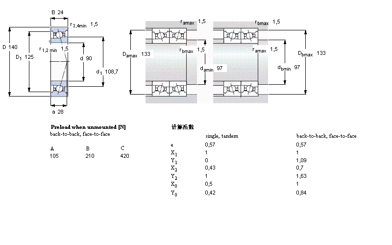 SKF 角接觸球軸承, 精密, FB, contact angle 18&deg;7018FB/P7樣本圖片