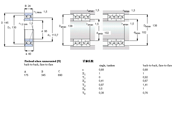SKF 角接觸球軸承, 精密, DB, contact angle 25&deg;7019DB/P7樣本圖片