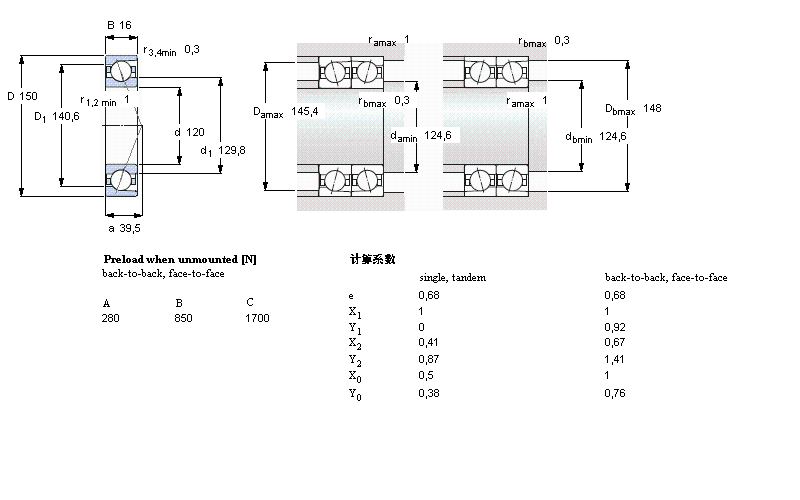 SKF 角接觸球軸承, 精密, ACD, contact angle 25&deg;, hybrid, super-precision71824ACD/HCP4樣本圖片