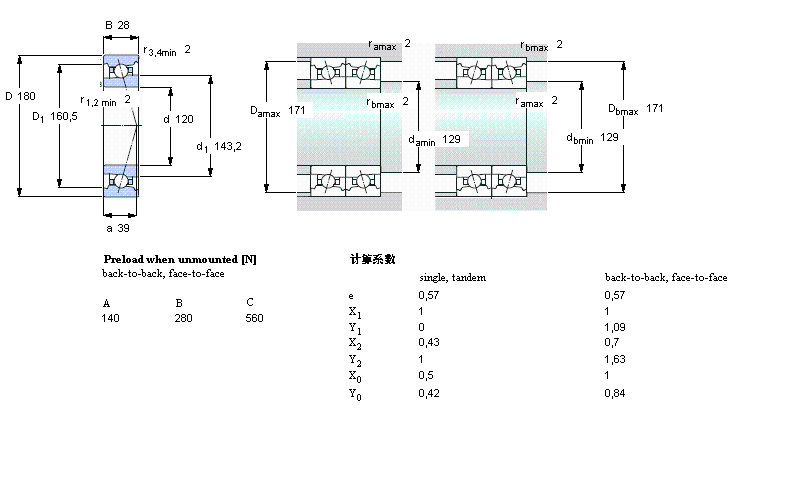 SKF 角接觸球軸承, 精密, FB, contact angle 18&deg;7024FB/P7樣本圖片