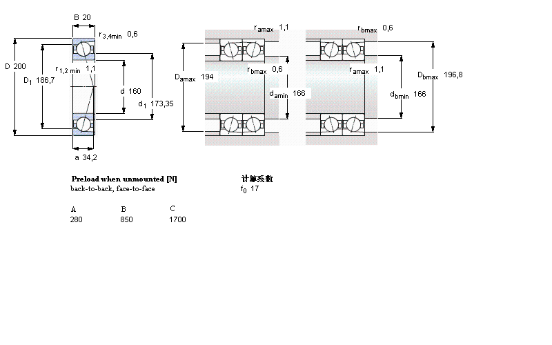 SKF 角接觸球軸承, 精密, CD, contact angle 15&deg;, super-precision71832CD/P4A樣本圖片