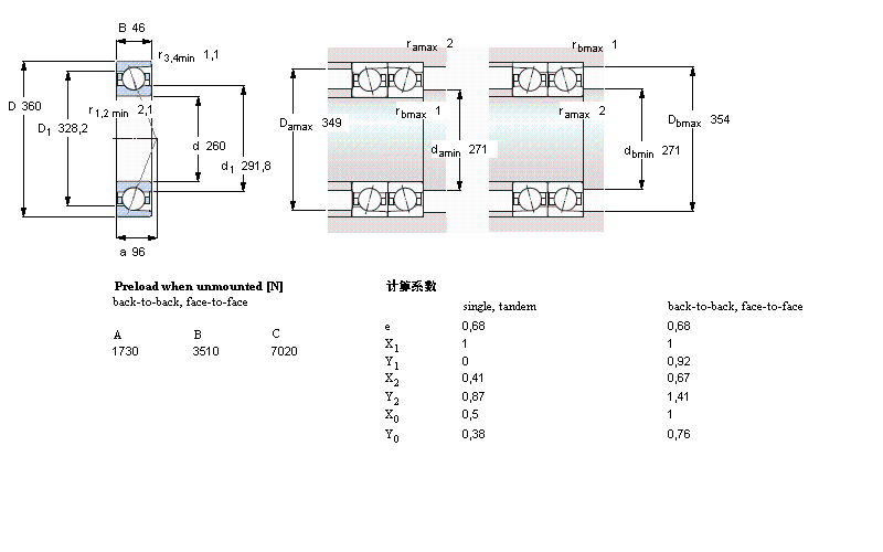 SKF 角接觸球軸承, 精密, ACD, contact angle 25&deg;71952ACD/P4A樣本圖片
