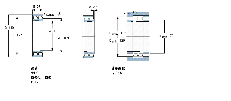 SKF 圓柱滾子軸承,雙列, 精密, NN 設(shè)計(jì), 圓錐型內(nèi)孔NN3018KTN9/SP樣本圖片