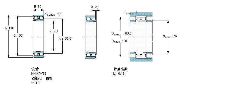 SKF 圓柱滾子軸承,雙列, 精密, NN 設(shè)計, 圓錐型內(nèi)孔NN3014KTN/SP樣本圖片