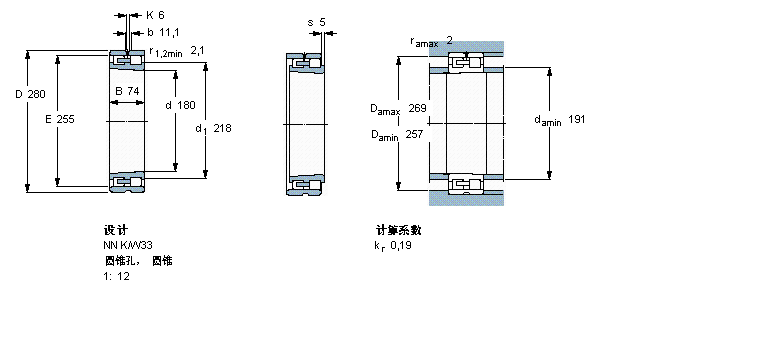 SKF 圓柱滾子軸承,雙列, 精密, NN 設計, 圓錐型內(nèi)孔NN3036K/SPW33樣本圖片