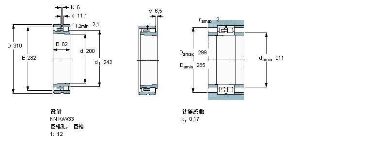 SKF 圓柱滾子軸承,雙列, 精密, NN 設計, 圓錐型內(nèi)孔NN3040K/SPW33樣本圖片