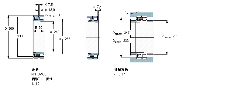 SKF 圓柱滾子軸承,雙列, 精密, NN 設(shè)計, 圓錐型內(nèi)孔NN3048K/SPW33樣本圖片