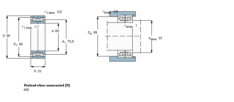 SKF 雙向, 精密,高精度軸承, BTM .. A design, 30&deg;, preload BBTM60A/P4CDBB樣本圖片