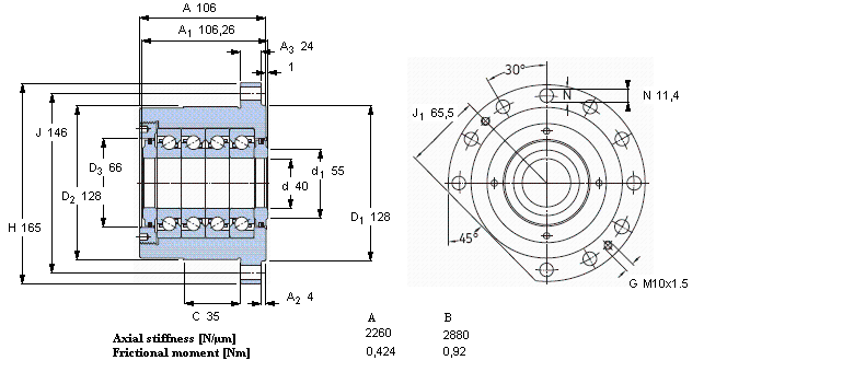 SKF 角接觸推力球軸承 for screw drives, cartridge units with flanged housingFBSA208A/QBC樣本圖片