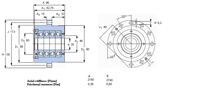 SKF 角接觸推力球軸承 for screw drives, cartridge units with flanged housingFBSA207/QFC樣本圖片