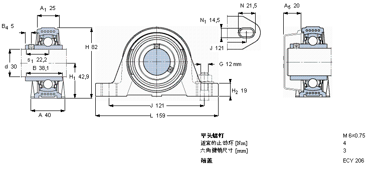 SKF Y-型立式軸承座單元, Y-技術(shù)，平頭螺釘鎖定SYK30TR樣本圖片