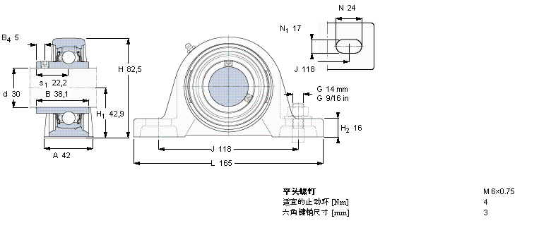 SKF Y-型立式軸承座單元, 鑄造軸承座，平頭螺釘鎖緊定, 公制軸承SYJ30TF樣本圖片