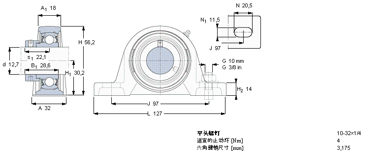 SKF Y-型立式軸承座單元, 鑄造軸承座，偏心鎖緊定軸環(huán), 英制軸承SY1/2FM樣本圖片