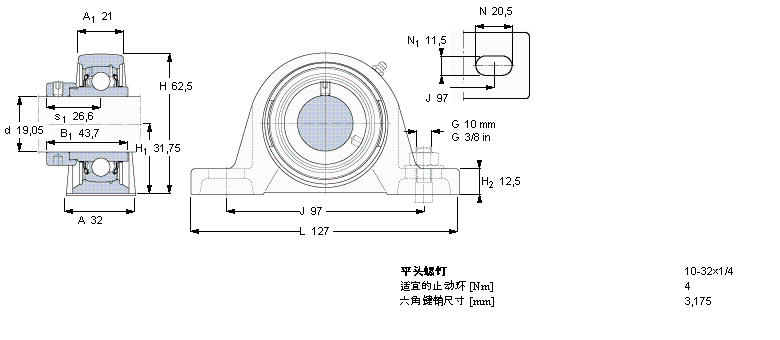 SKF Y-型立式軸承座單元, 鑄造軸承座，偏心鎖緊定軸環(huán), 英制軸承SYH3/4WF樣本圖片