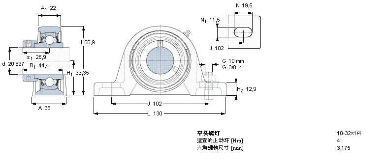 SKF Y-型立式軸承座單元, 鑄造軸承座，偏心鎖緊定軸環(huán), 英制軸承SYH13/16WF樣本圖片