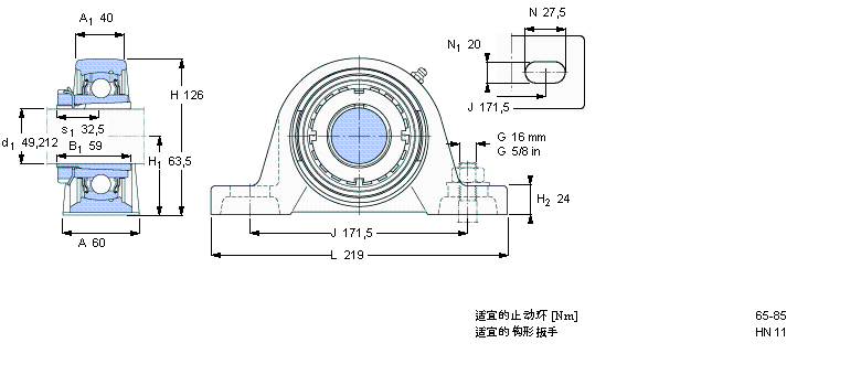 SKF Y-型立式軸承座單元, 鑄造軸承座，緊定套SYJ55KF樣本圖片