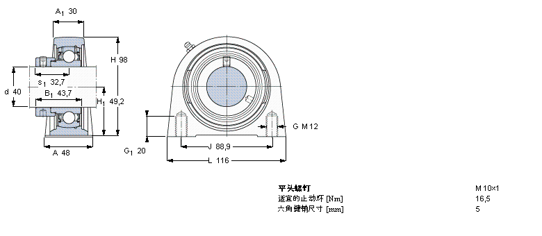 SKF Y-型立式軸承座單元, 短基座鑄造軸承座，偏心鎖定軸環(huán)SYF40FM樣本圖片