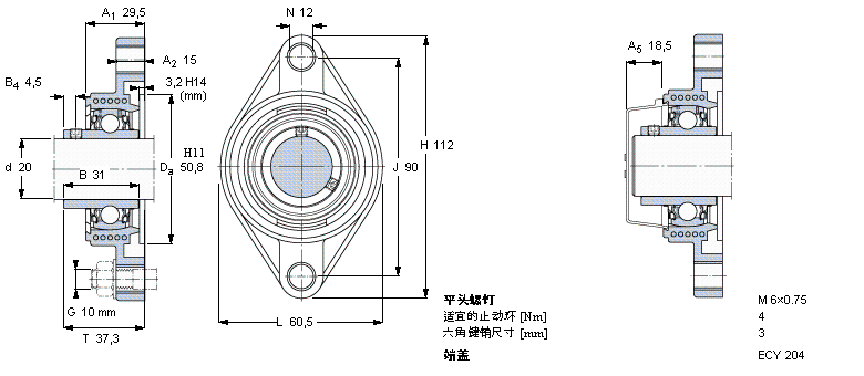 SKF Y-型軸承帶法蘭單元, Y-技術(shù)，橢圓軸承座，平頭螺釘鎖定FYTBK20TR樣本圖片