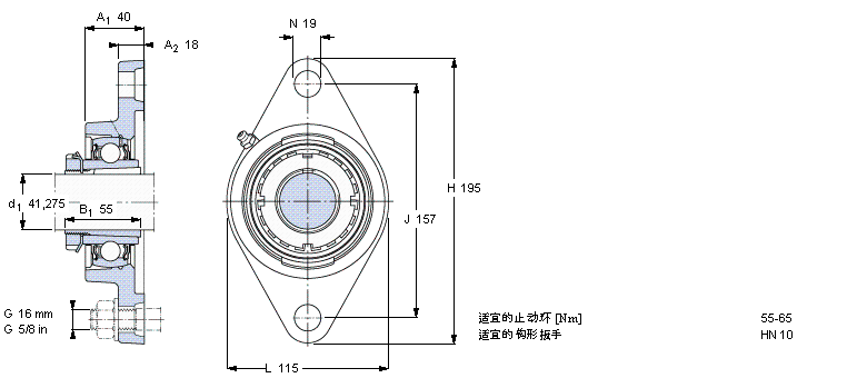SKF Y-型軸承帶法蘭單元, 鑄造軸承座，橢圓形法蘭，緊定套, 英制軸承FYTJ50KF樣本圖片