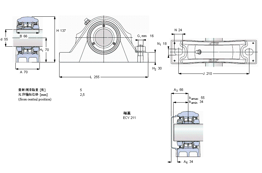 SKF 滾子軸承立式軸承座單元, SKF ConCentra, non-locating units, labyrinth sealsSYNT55LTS樣本圖片