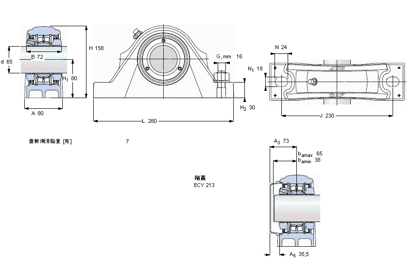 SKF 滾子軸承立式軸承座單元, SKF ConCentra, locating units, labyrinth sealsSYNT65FTS樣本圖片