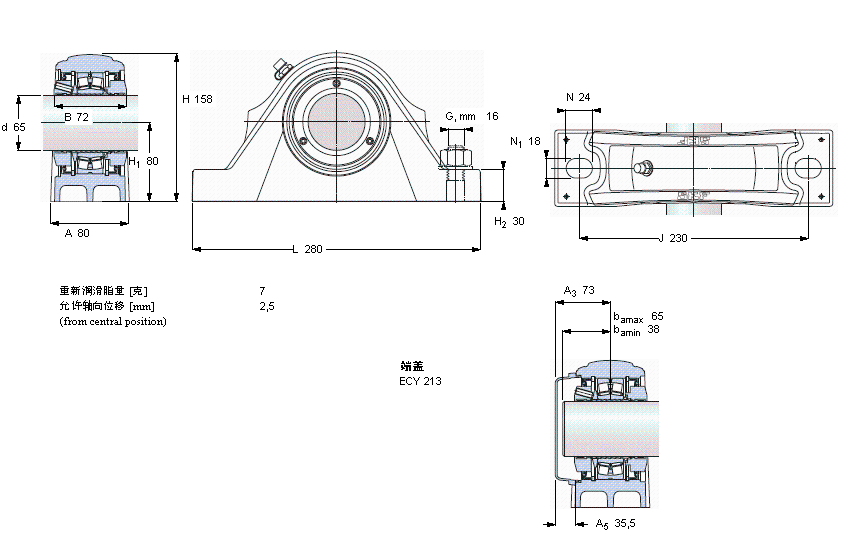 SKF 滾子軸承立式軸承座單元, SKF ConCentra, non-locating units, double-lip sealsSYNT65L樣本圖片