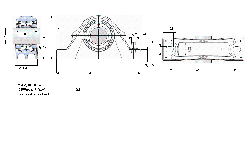 SKF 滾子軸承立式軸承座單元, SKF ConCentra, non-locating units, relubrication-free (double-lip seals)SYNT100LW樣本圖片