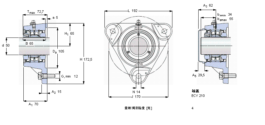 SKF 帶法蘭的滾子軸承單元, SKF ConCentra, locating unitsFYNT50F樣本圖片