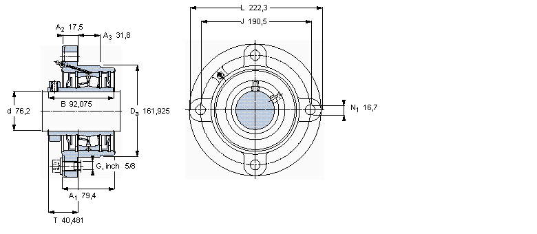 SKF 帶法蘭的滾子軸承單元, 鎖定套和插口，用于英制的軸, locating units, labyrinth sealsFYRP3H-18樣本圖片