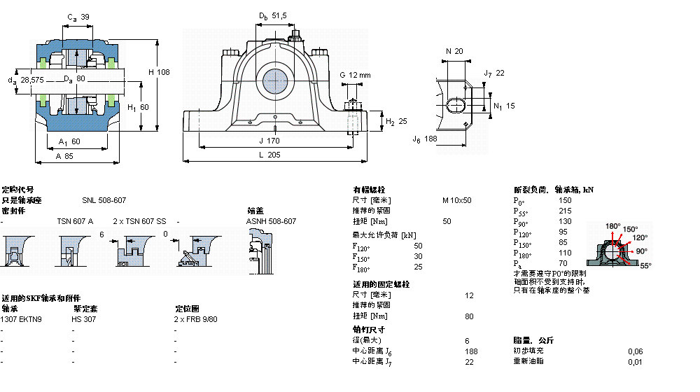SKF 剖分立式軸承座, SNL，用于緊定套上的軸承，帶標(biāo)準(zhǔn)密封，標(biāo)準(zhǔn)密封, 用于英制軸的軸承座SNL508-607樣本圖片