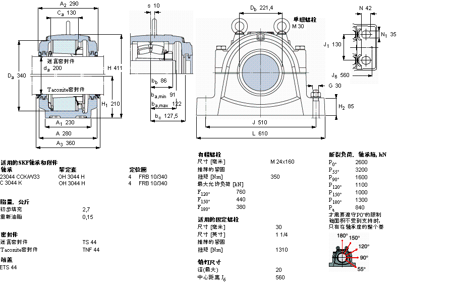 SKF 剖分立式軸承座, 大型SNL, 用于安裝緊定套軸承，標(biāo)準密封, 為公尺軸軸承座SNL3044樣本圖片