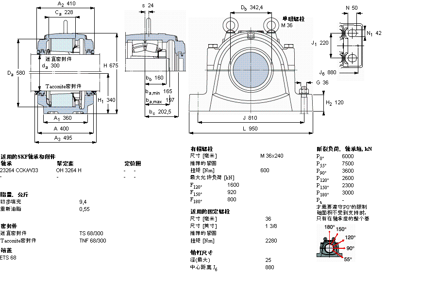 SKF 剖分立式軸承座, 大型SNL, 用于安裝緊定套軸承，標準密封, 為公尺軸軸承座SNL3264L樣本圖片